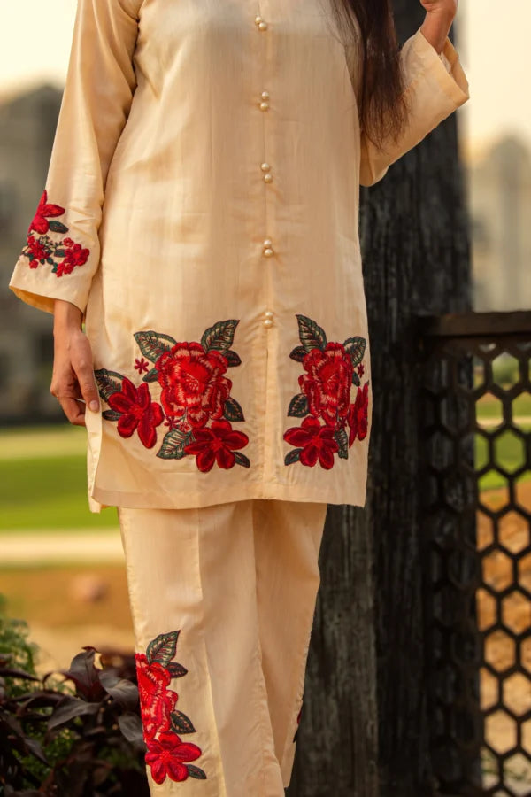 Chirping yellow Embroidered 2 piece