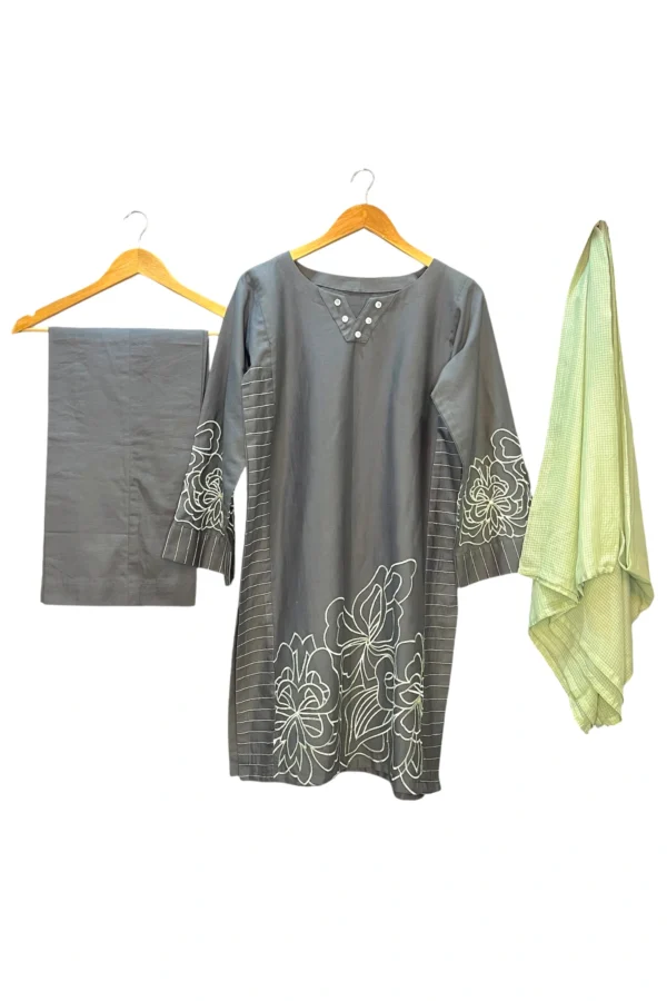 Charcoal Grey With Neon Green Embroidered 2 Piece
